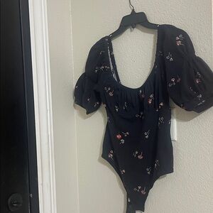 Free People Black Floral Embroidered Top
